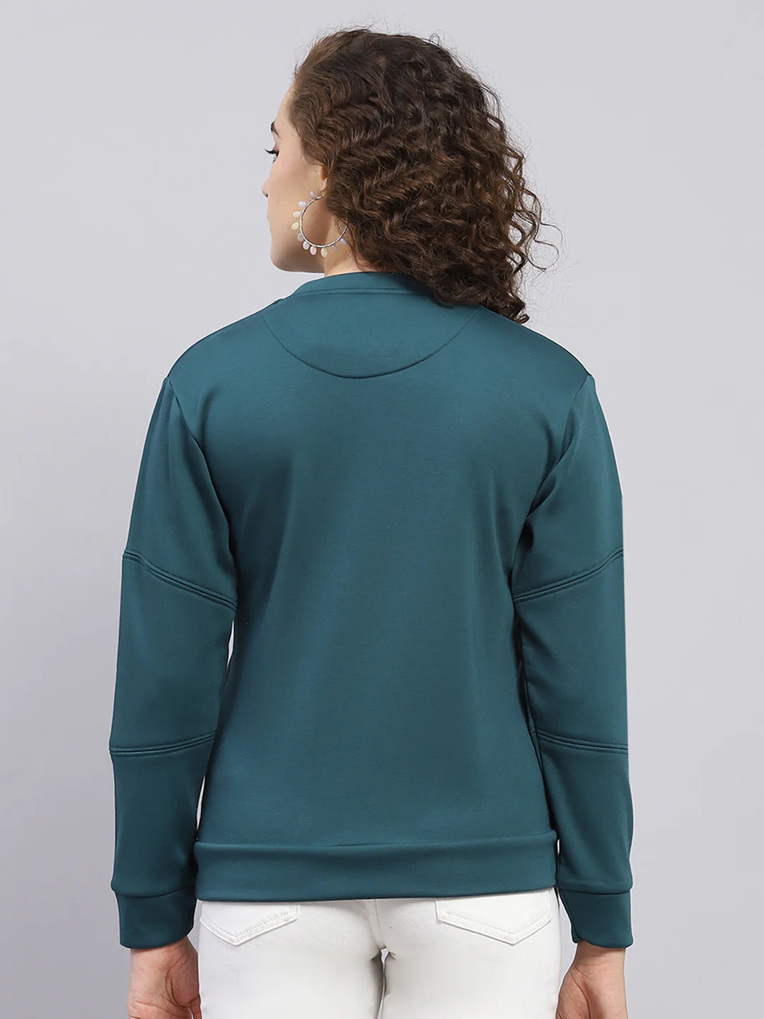 Women Dark Green Printed Round Neck Full Sleeve Sweatshirt - Image 4