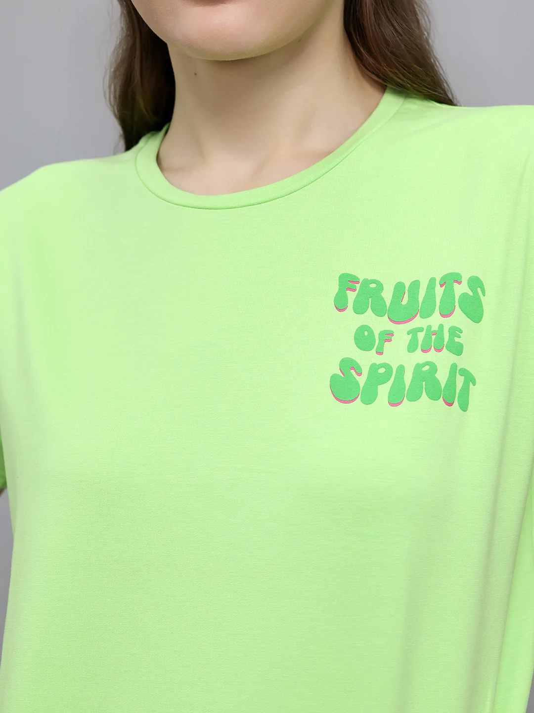 Women Fluorescent Green Printed Round Neck Half Sleeve Top - Image 5