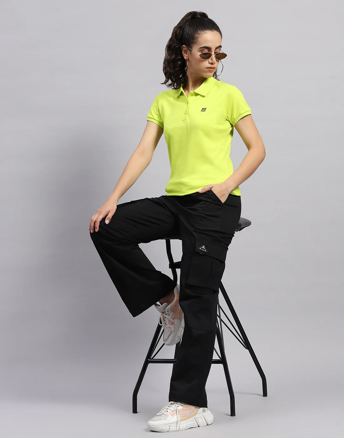 Rock.it Women Fluorescent Green Solid Polo Collar Half Sleeve T Shirt - Image 3