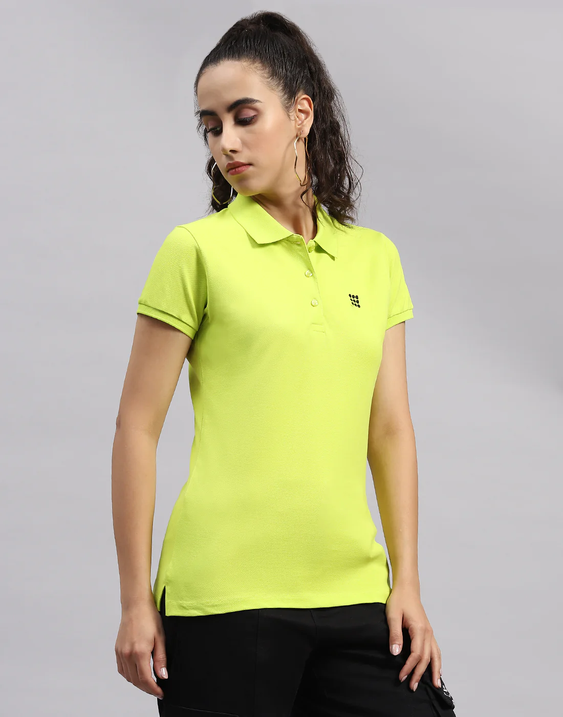 Rock.it Women Fluorescent Green Solid Polo Collar Half Sleeve T Shirt - Image 4