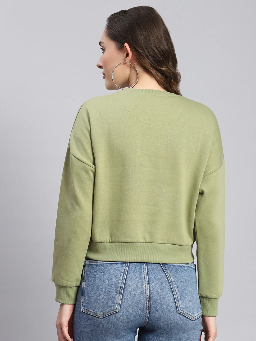 Women Green Embroidered Round Neck Full Sleeve Sweatshirts - Image 5