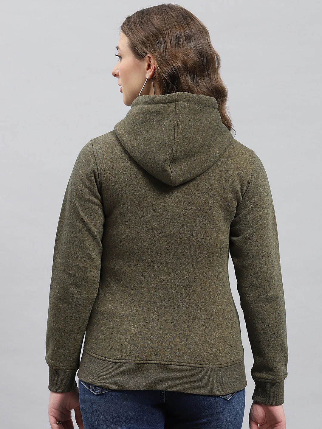 Women Green Jaquard Hooded Full Sleeve Sweatshirt - Image 5