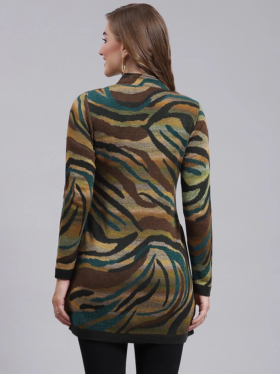 Women Green Jaquard Wool blend Knitted Coat - Image 4