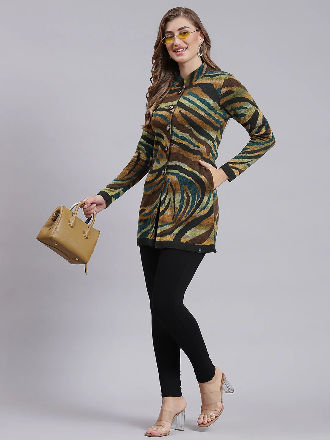 Women Green Jaquard Wool blend Knitted Coat - Image 5
