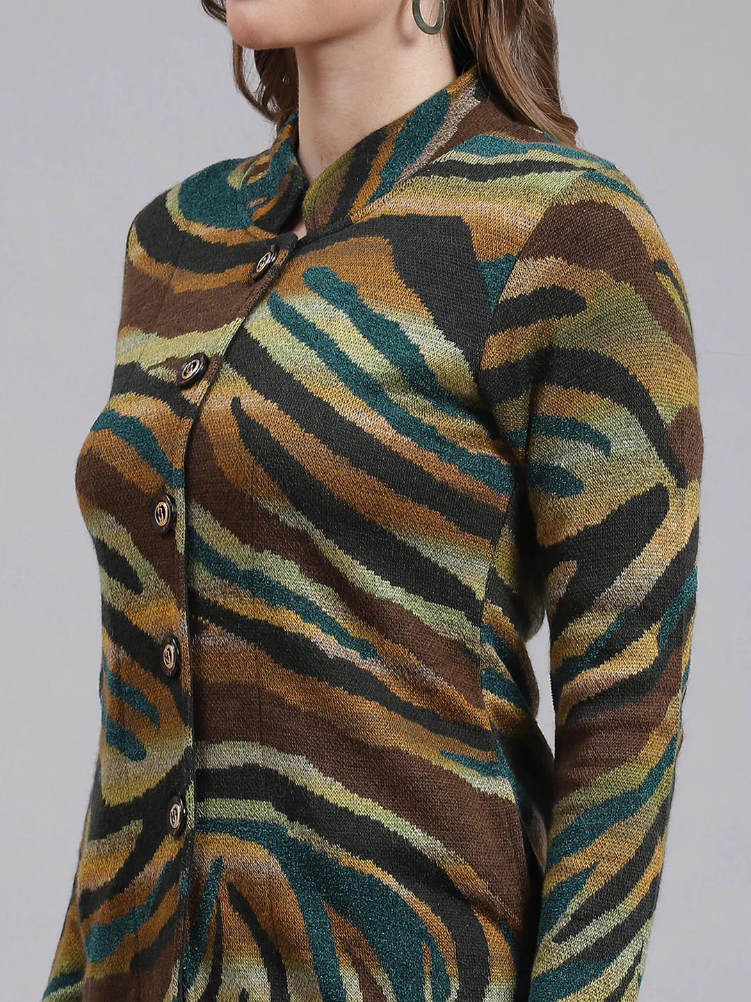 Women Green Jaquard Wool blend Knitted Coat - Image 6