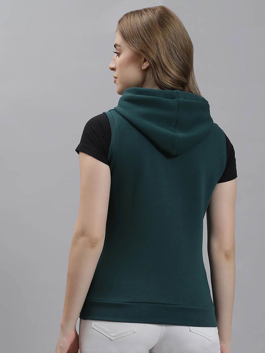 Women Green Plain Sweatshirt - Image 5