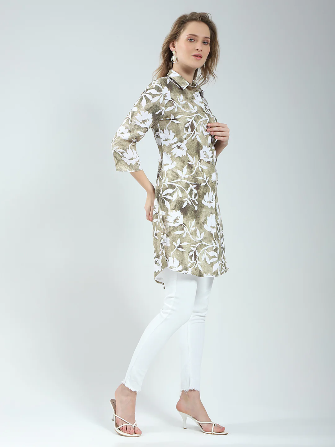 Women Green Printed Collar 3/4th Sleeve Tunic - Image 4