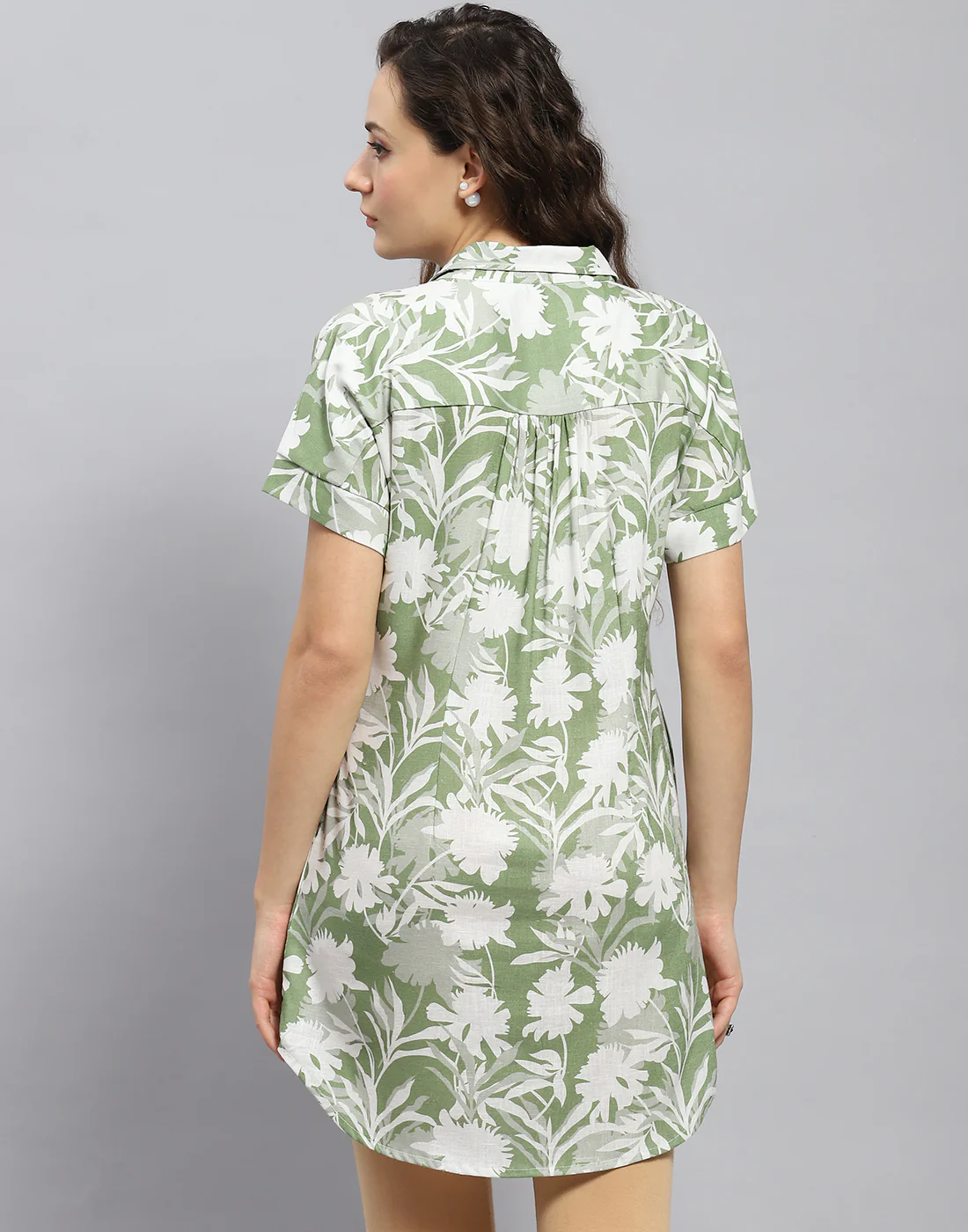 Women Green Printed Collar Half Sleeve Tunic - Image 6