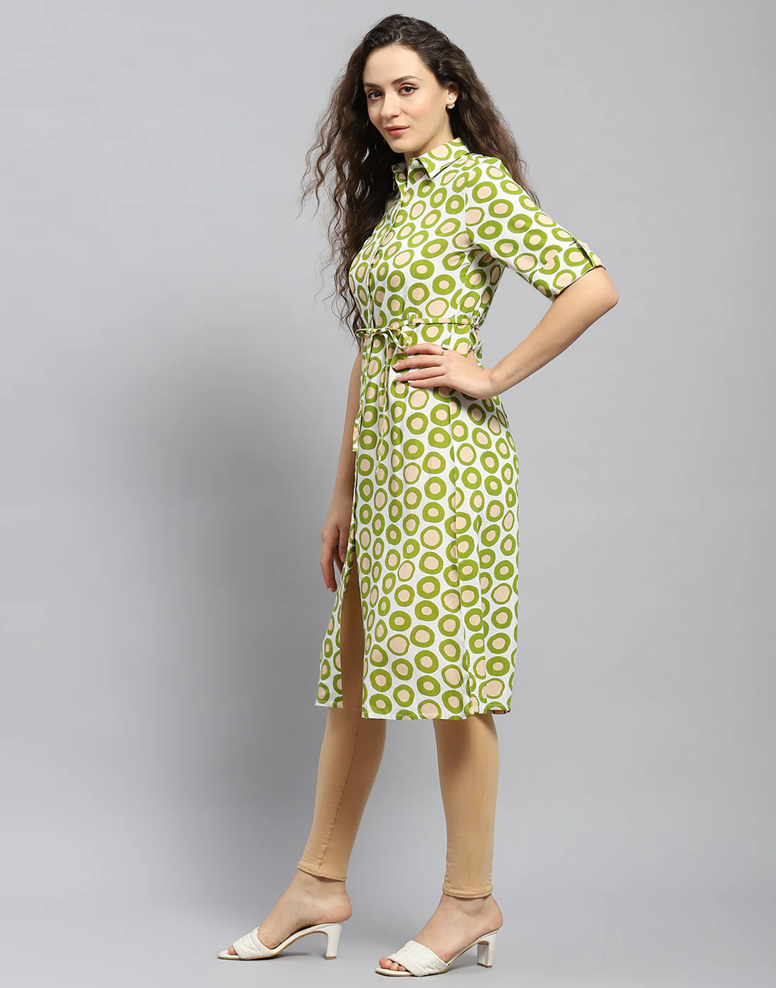 Women Green Printed Collar Short Sleeve Tunic - Image 4