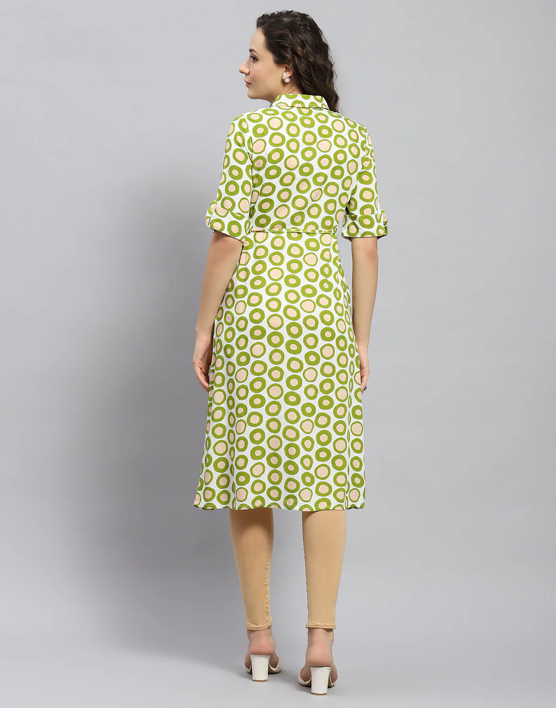 Women Green Printed Collar Short Sleeve Tunic - Image 6
