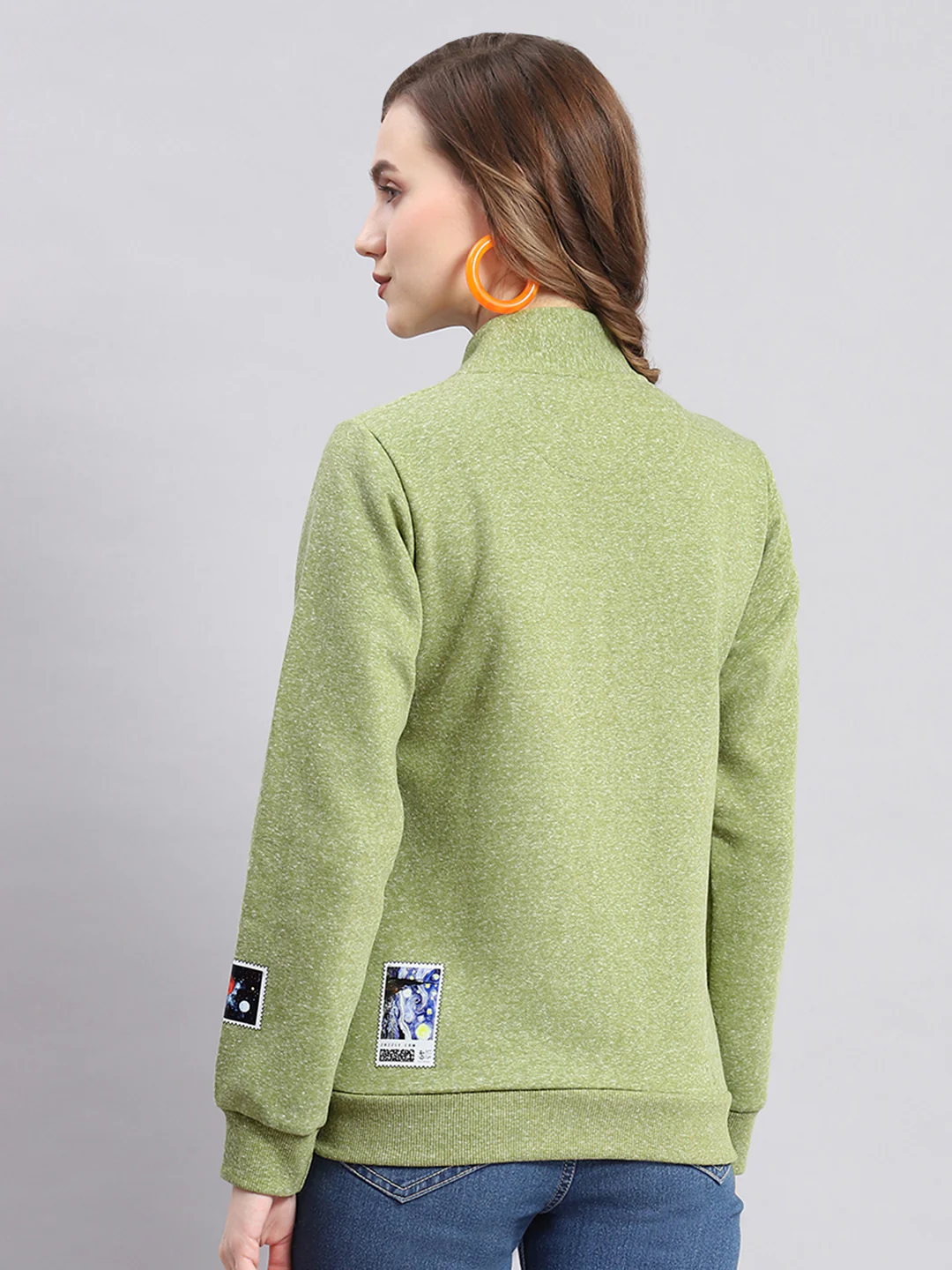 Women Green Printed F Neck Full Sleeve Sweatshirts - Image 4