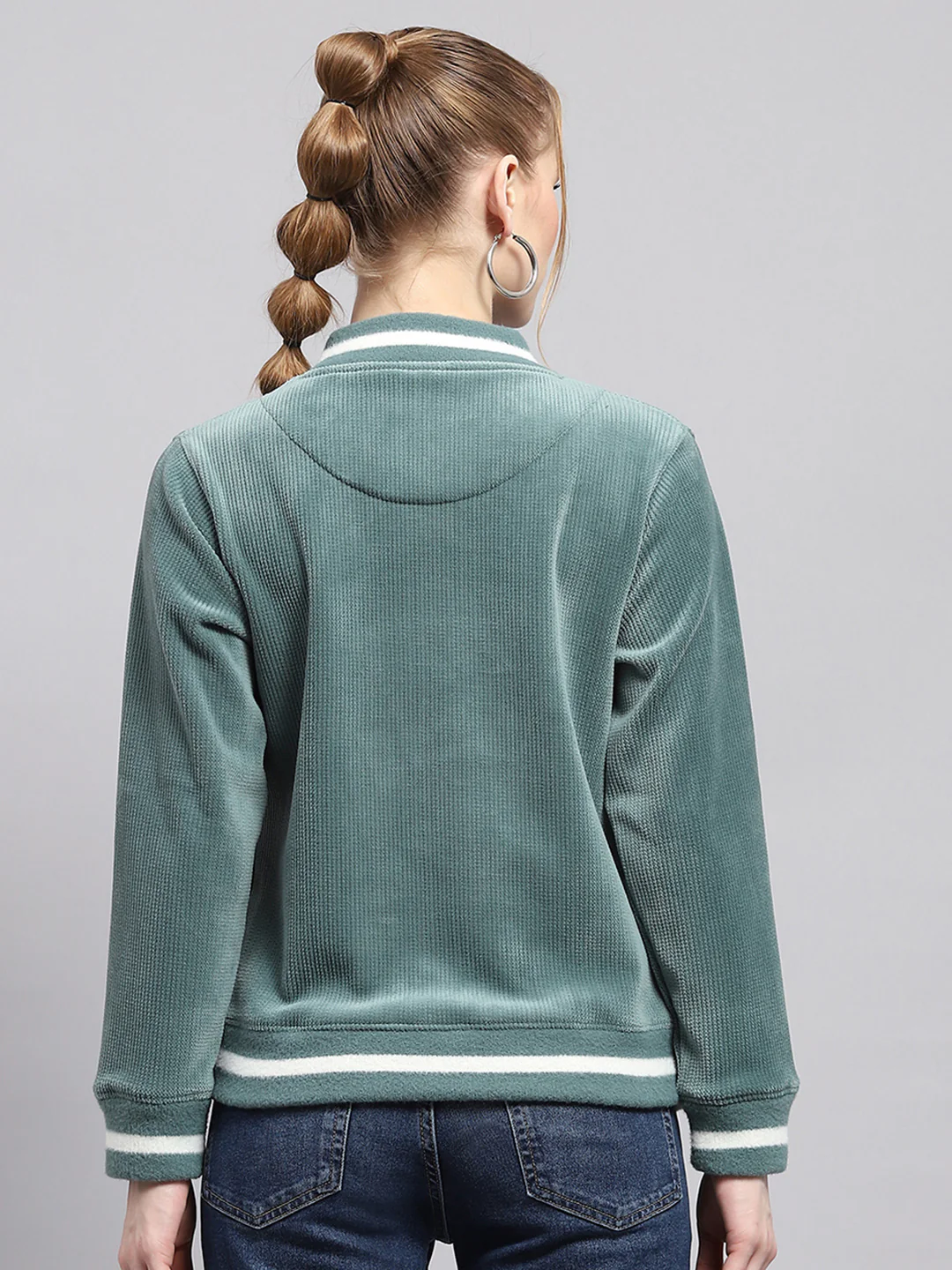 Women Green Printed High Neck Full Sleeve Sweatshirt - Image 5