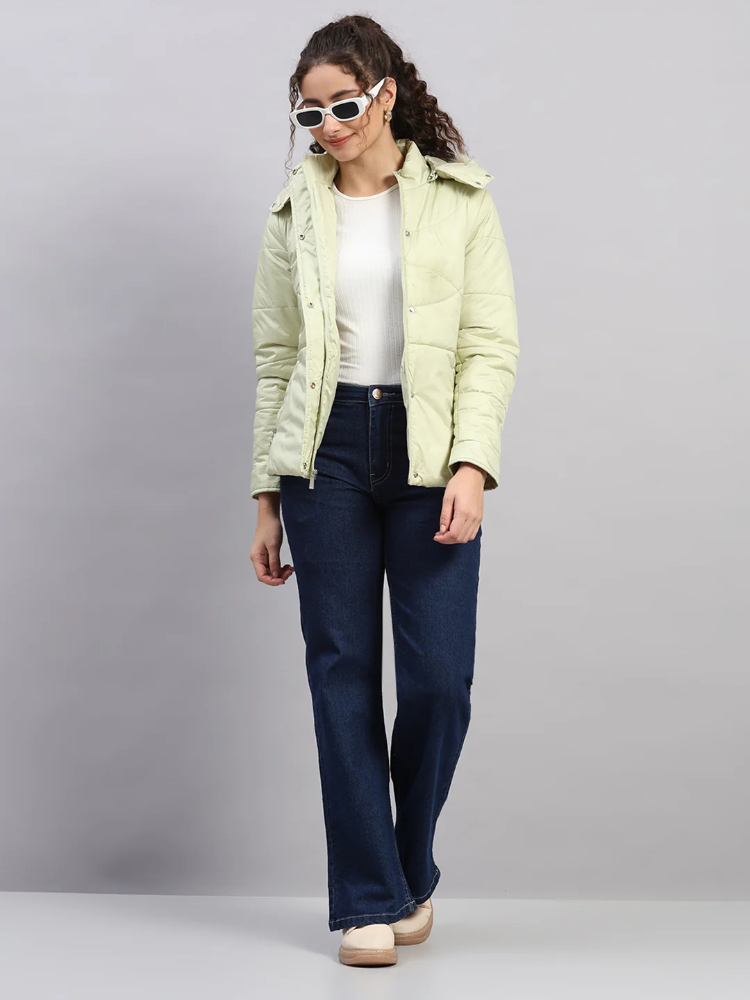 Women Green Printed Hooded Full Sleeve Jacket - Image 2