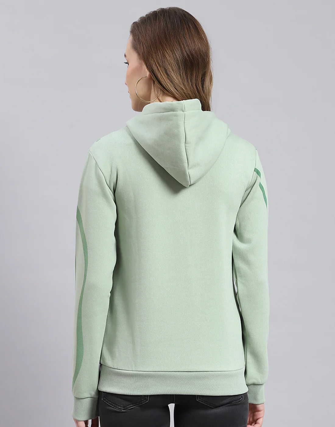 Women Green Printed Hooded Full Sleeve Sweatshirt - Image 5