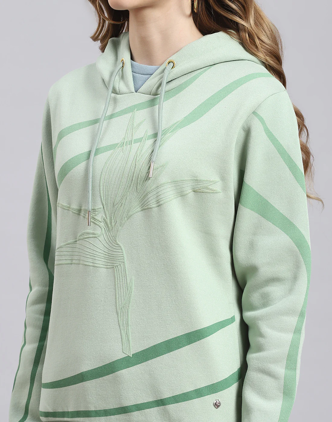 Women Green Printed Hooded Full Sleeve Sweatshirt - Image 6