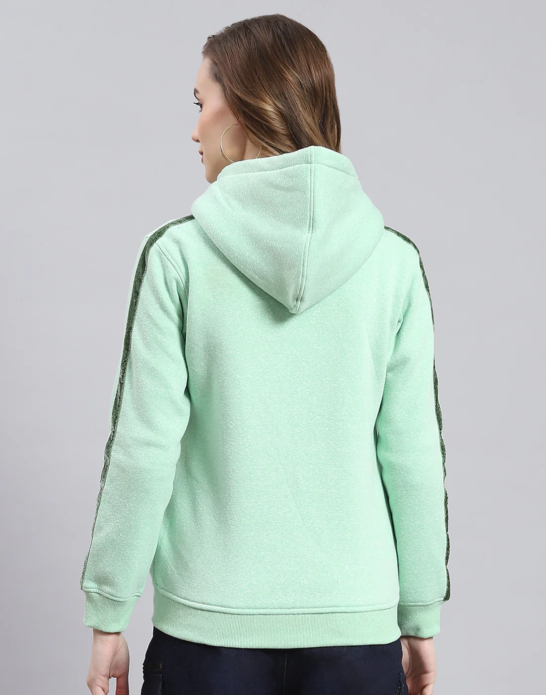 Women Green Printed Hooded Full Sleeve Sweatshirt - Image 5