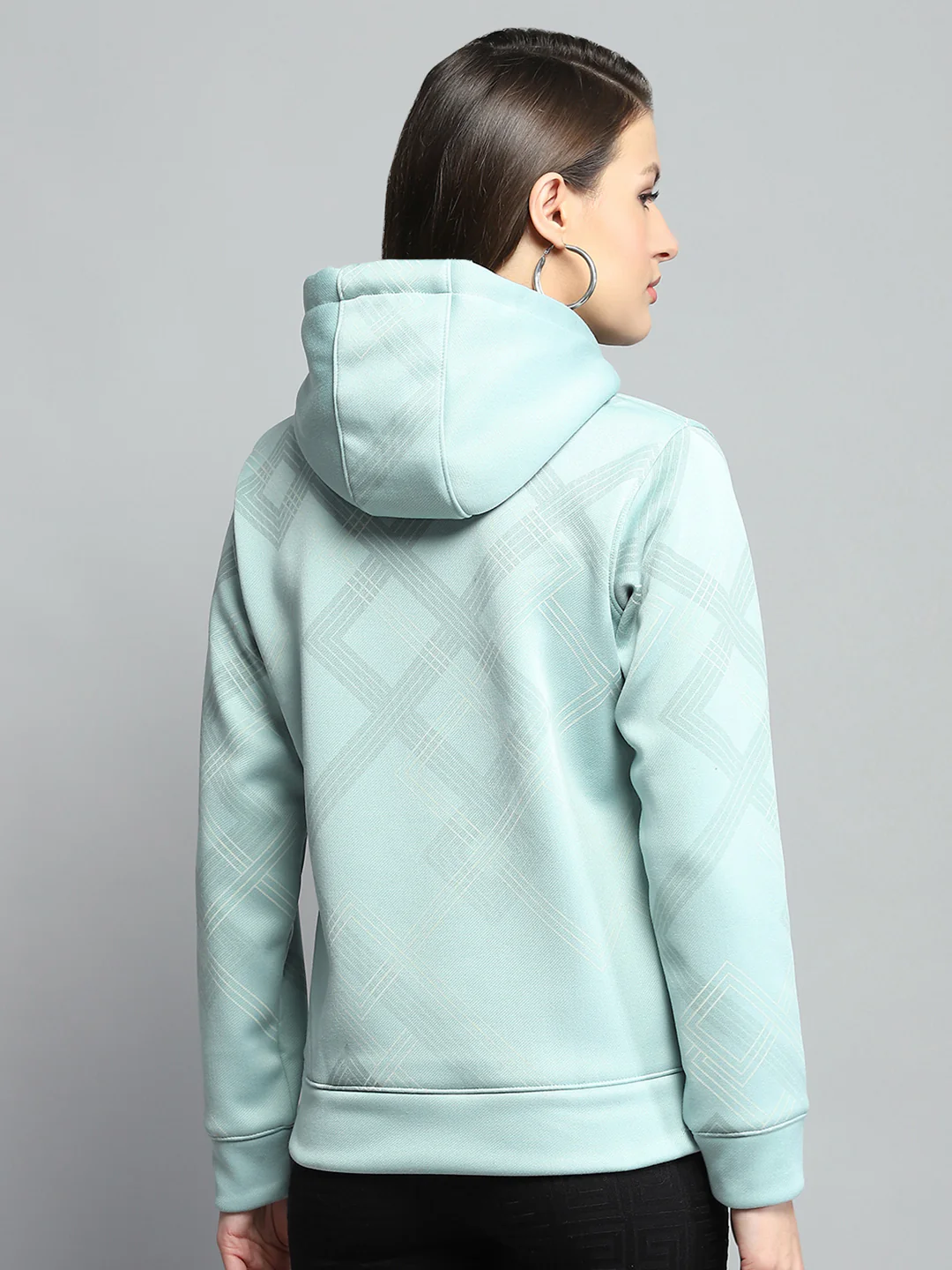 Women Green Printed Hooded Full Sleeve Sweatshirt - Image 5