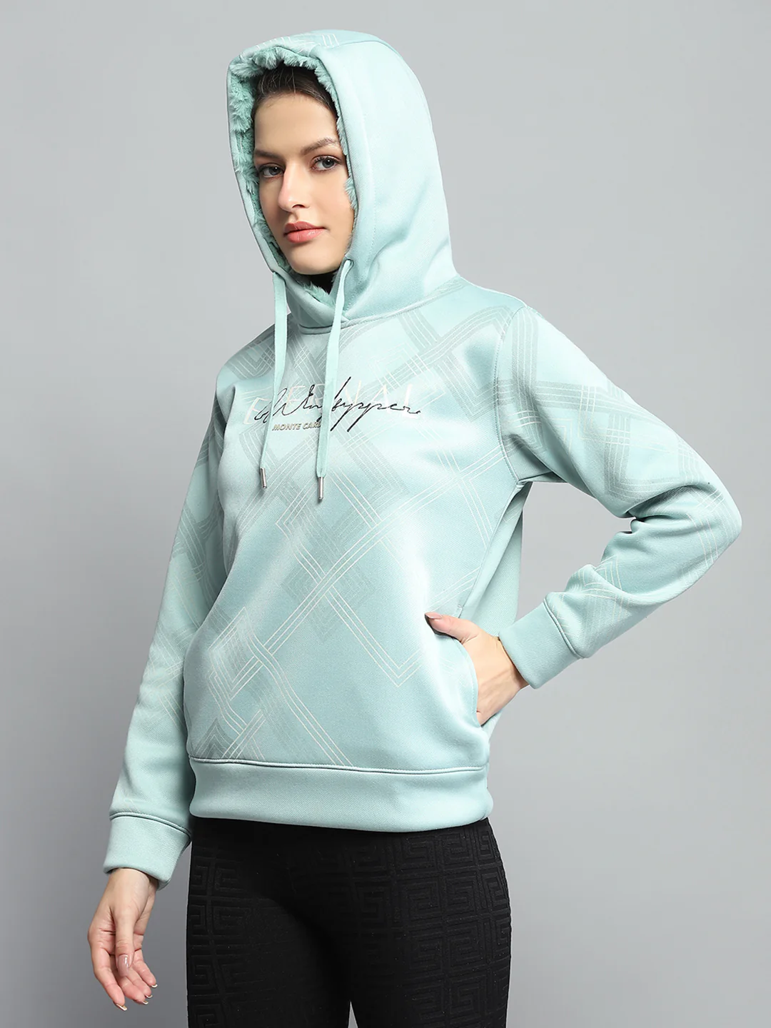 Women Green Printed Hooded Full Sleeve Sweatshirt - Image 6