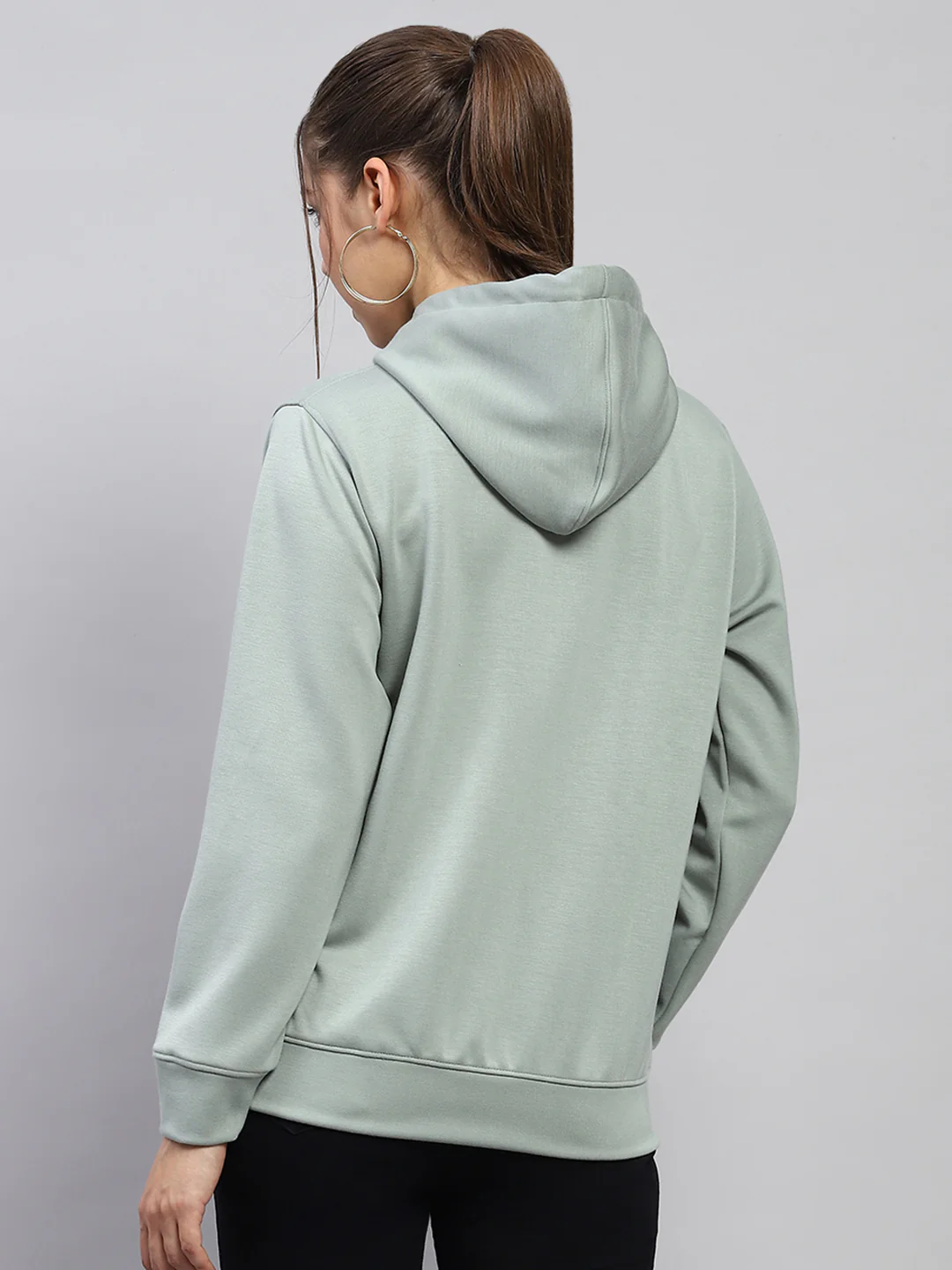 Women Green Printed Hooded Full Sleeve Sweatshirt - Image 5