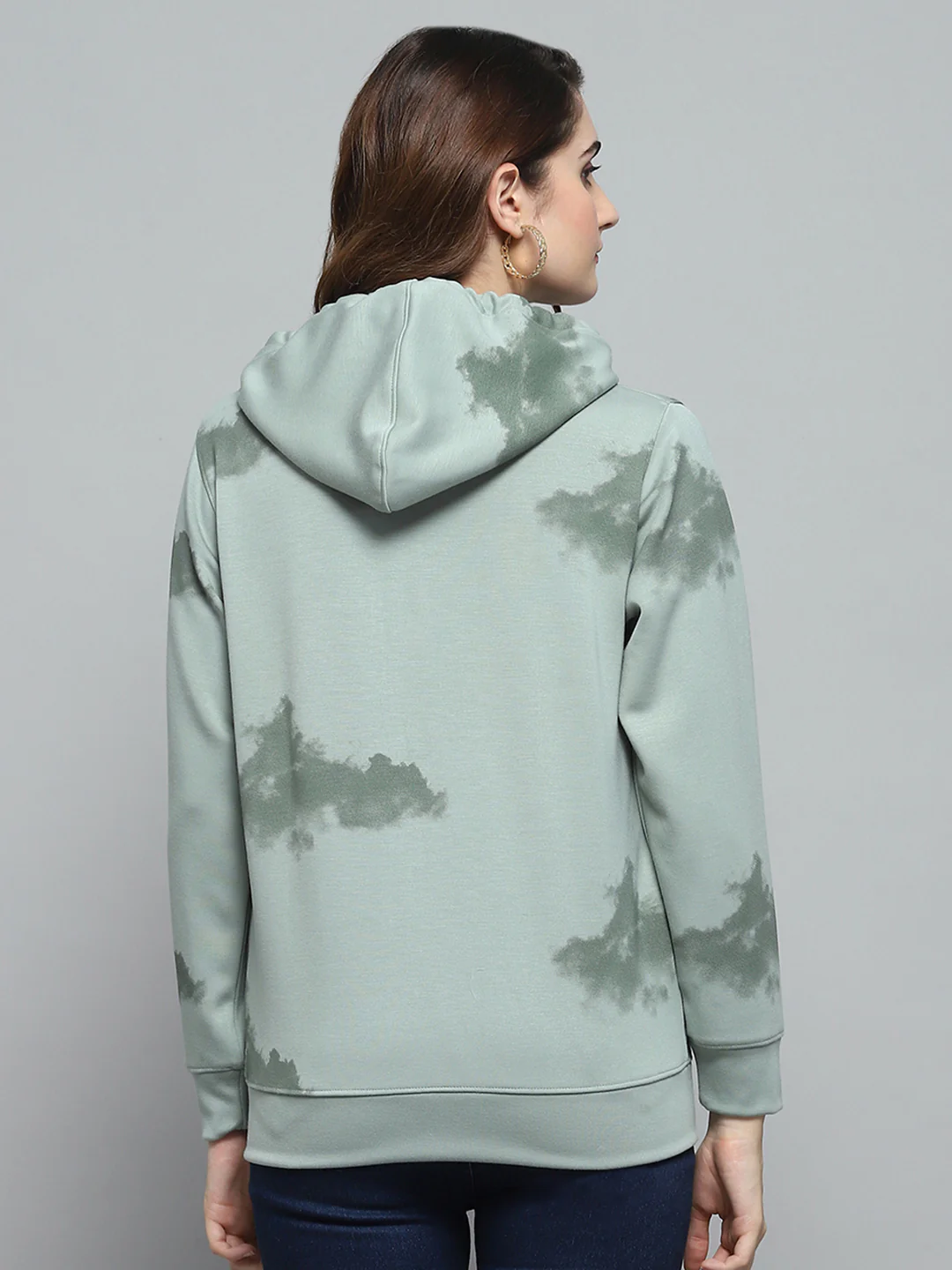 Women Green Printed Hooded Full Sleeve Sweatshirt - Image 5