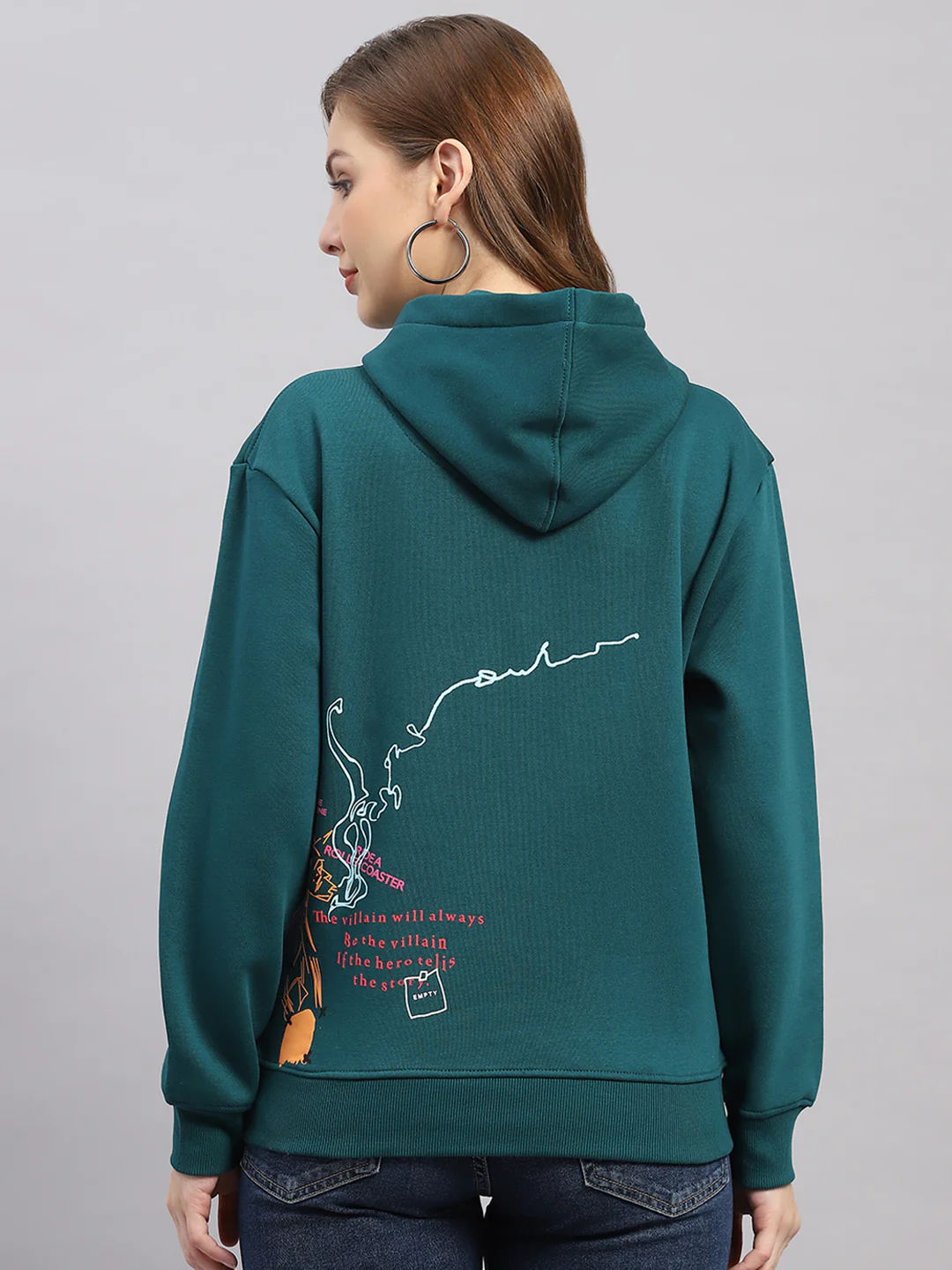 Women Green Printed Hooded Full Sleeve Sweatshirt - Image 5