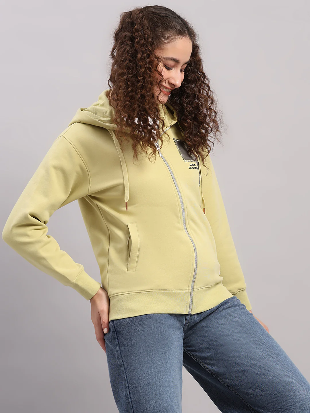 Women Green Printed Hooded Full Sleeve Sweatshirt - Image 4