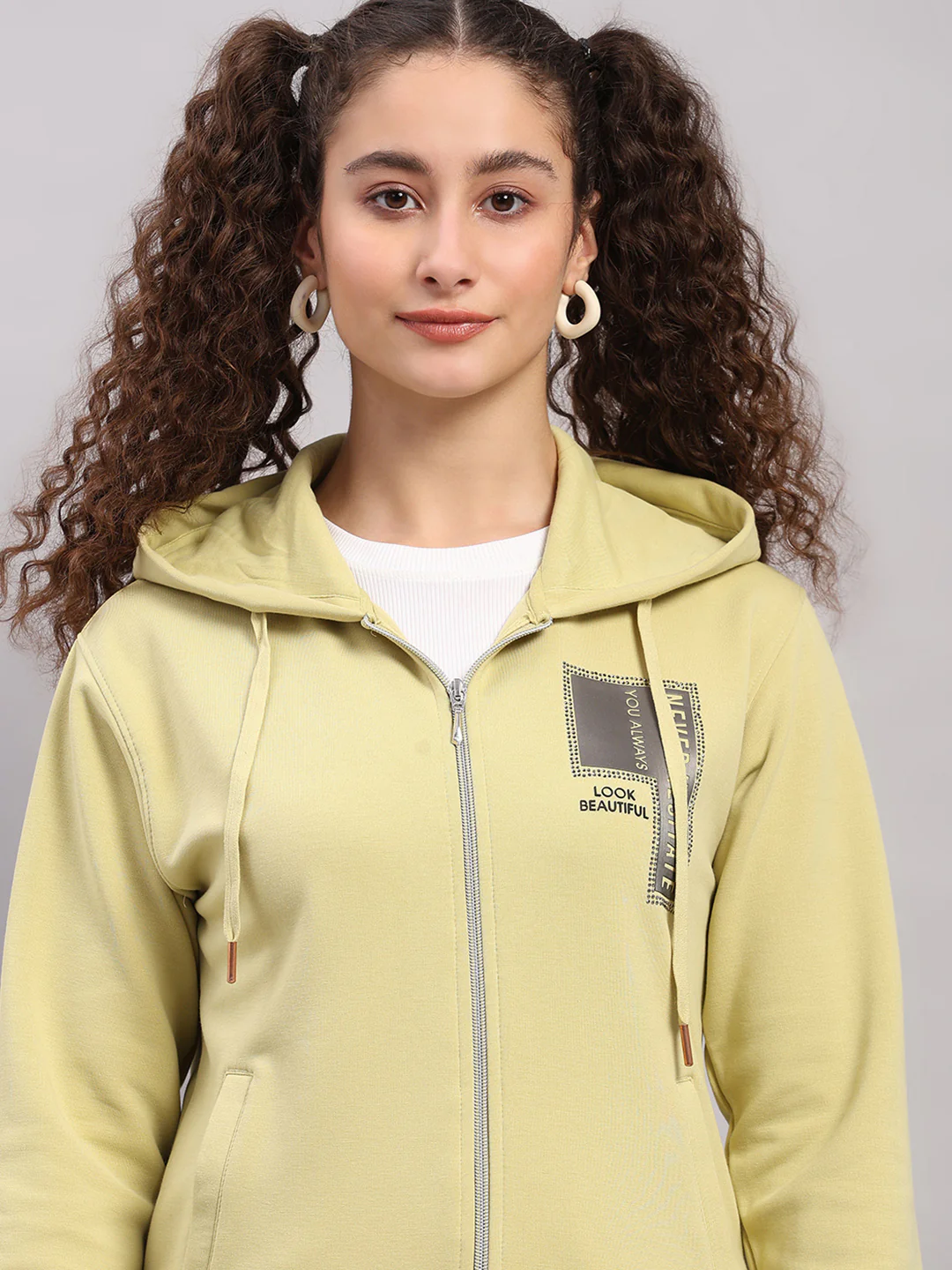 Women Green Printed Hooded Full Sleeve Sweatshirt - Image 6