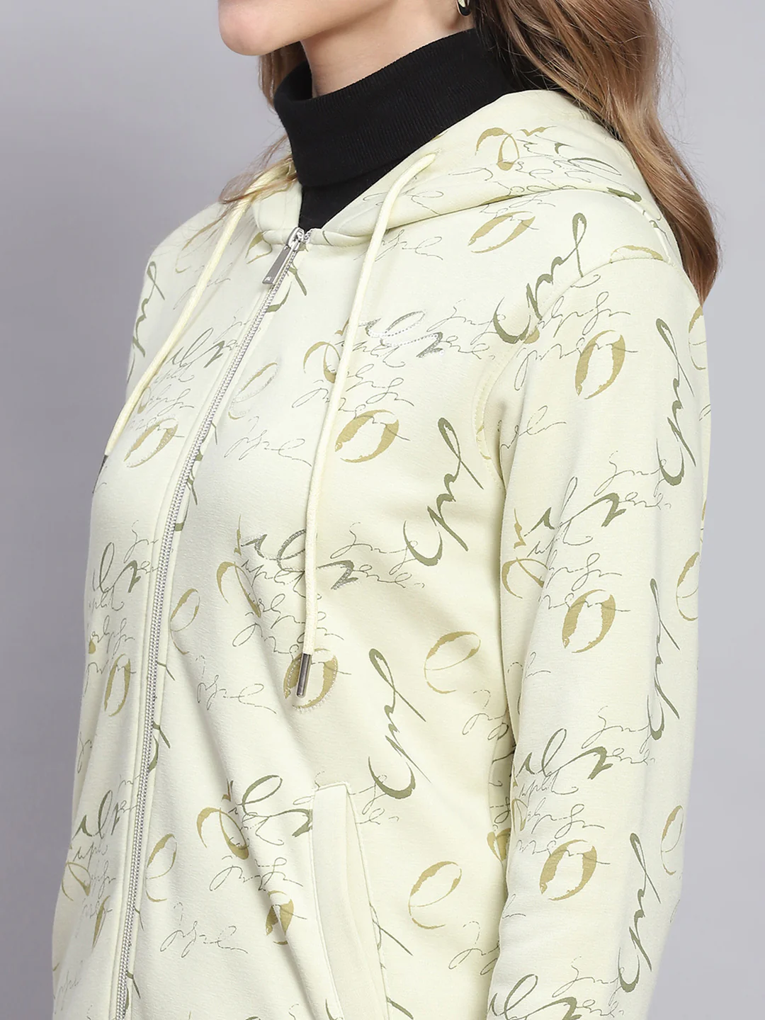 Women Green Printed Hooded Full Sleeve Sweatshirts - Image 6