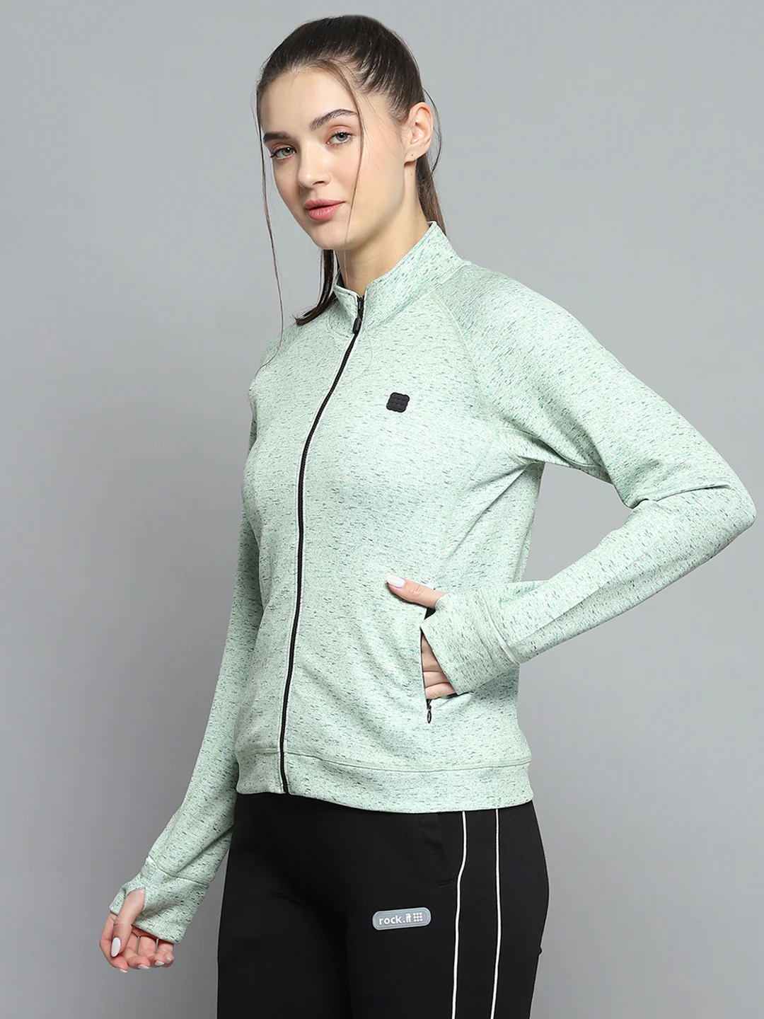 Rock.it Women Green Printed Mock Neck Full Sleeve Sweatshirt - Image 3