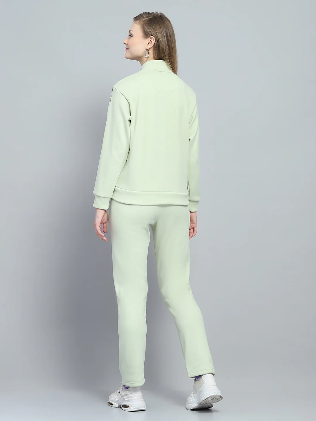 Women Green Printed Mock Neck Full Sleeve Tracksuit - Image 5