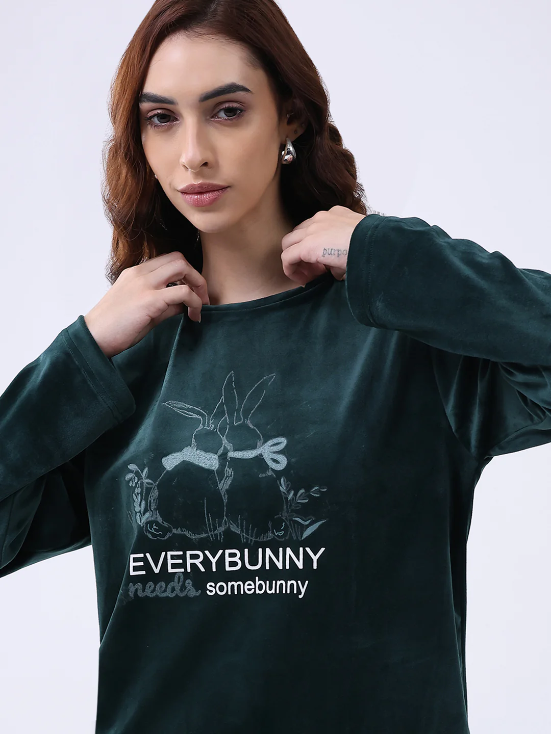 Women Green Printed Round Neck Full Sleeve Lower Set - Image 6
