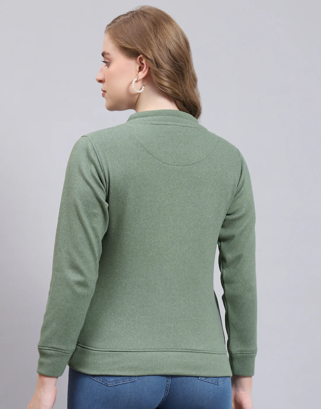 Women Green Printed Round Neck Full Sleeve Sweatshirt - Image 5