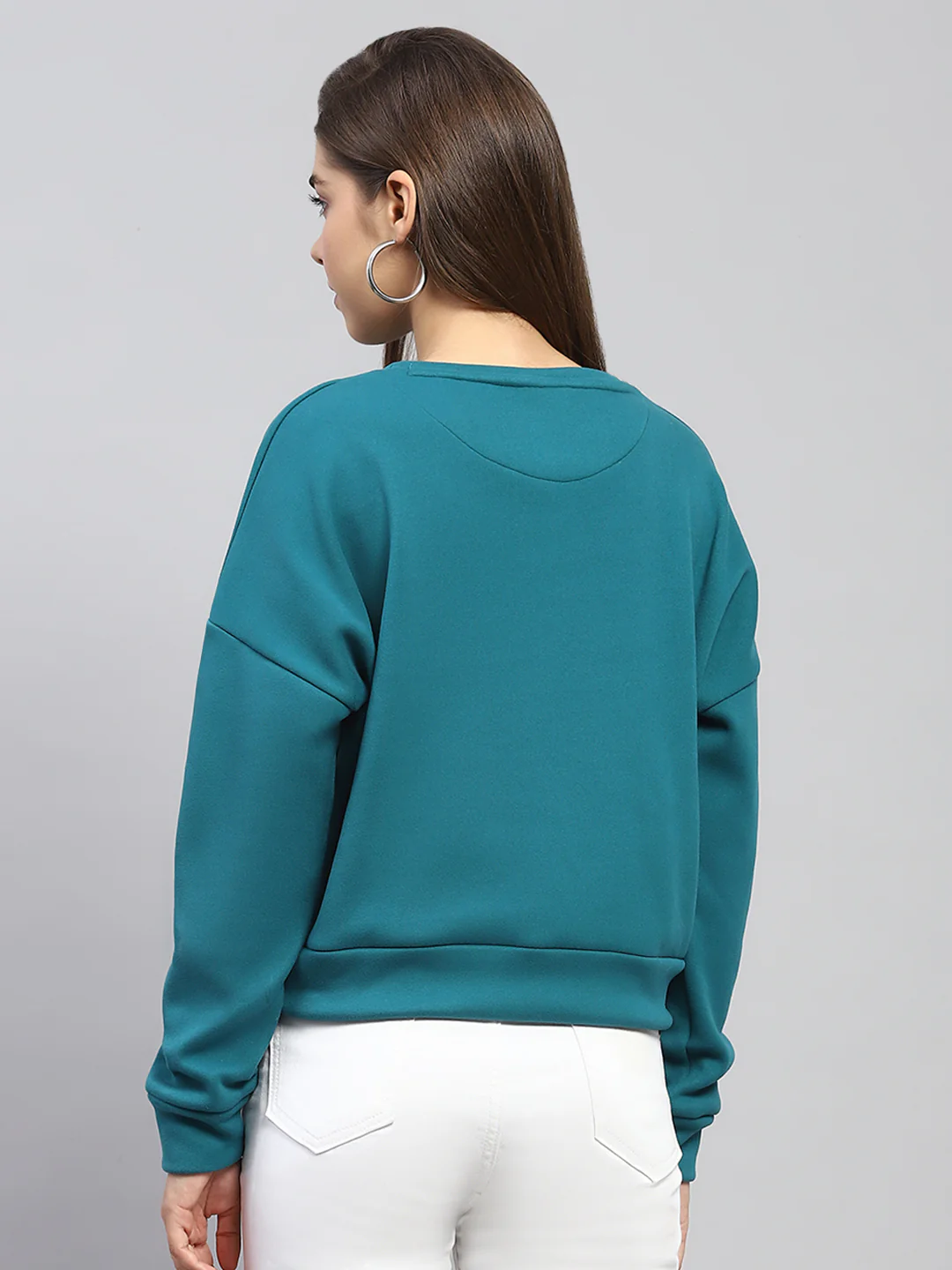 Women Green Printed Round Neck Full Sleeve Sweatshirt - Image 5