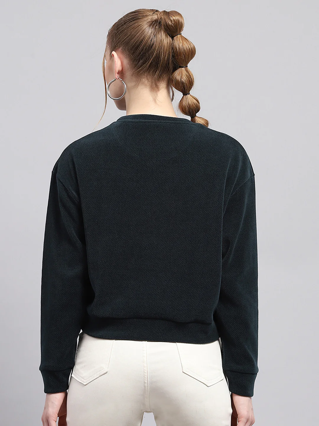 Women Green Printed Round Neck Full Sleeve Sweatshirt - Image 5