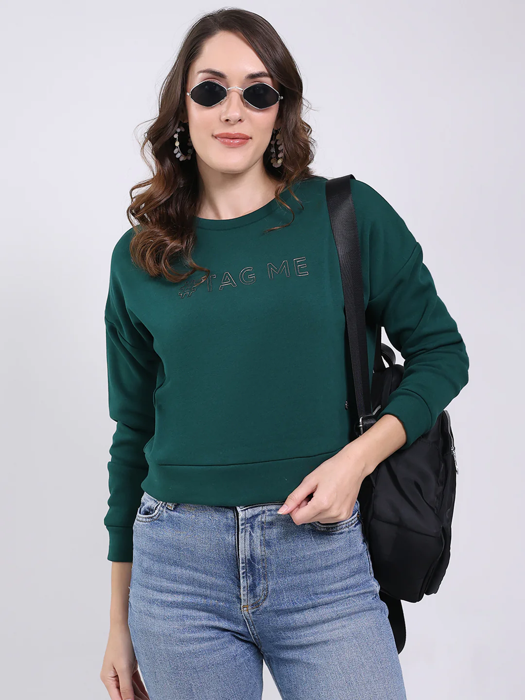 Women Green Printed Round Neck Full Sleeve Sweatshirt - Image 6