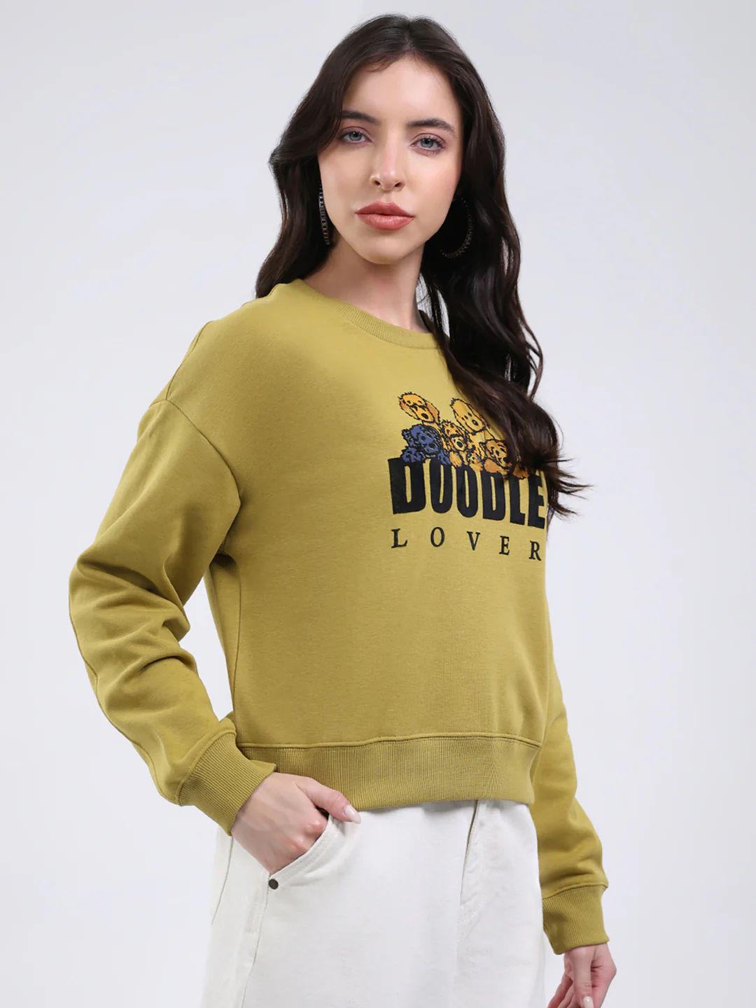 Women Green Printed Round Neck Full Sleeve Sweatshirt - Image 4