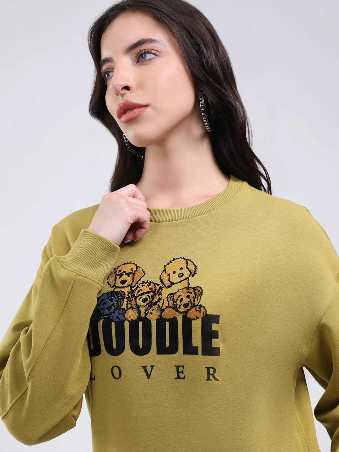 Women Green Printed Round Neck Full Sleeve Sweatshirt - Image 6