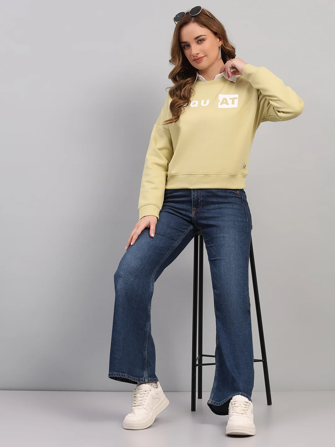 Women Green Printed Round Neck Full Sleeve Sweatshirt - Image 2