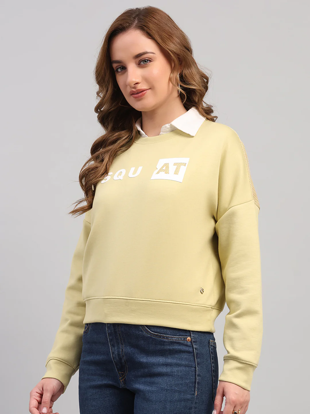 Women Green Printed Round Neck Full Sleeve Sweatshirt - Image 3