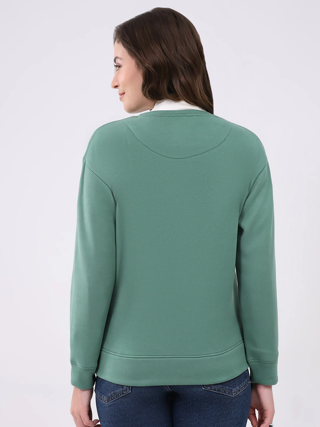 Women Green Printed Round Neck Full Sleeve Sweatshirt - Image 5