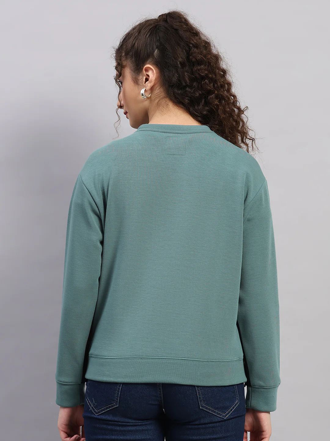 Women Green Printed Round Neck Full Sleeve Sweatshirt - Image 5