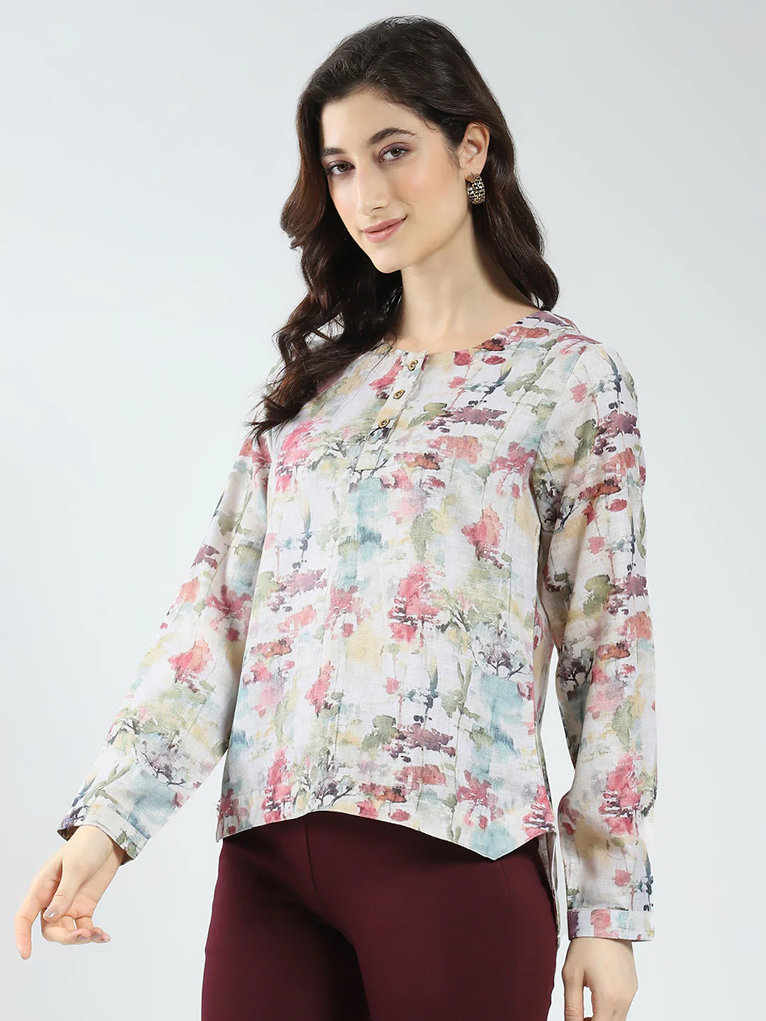Women Green Printed Round Neck Full Sleeve Top - Image 4