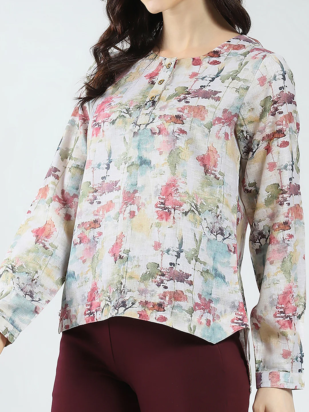 Women Green Printed Round Neck Full Sleeve Top - Image 7
