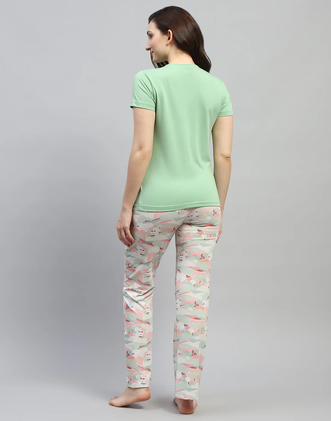 Women Green Printed Round Neck Half Sleeve Lower Set - Image 5