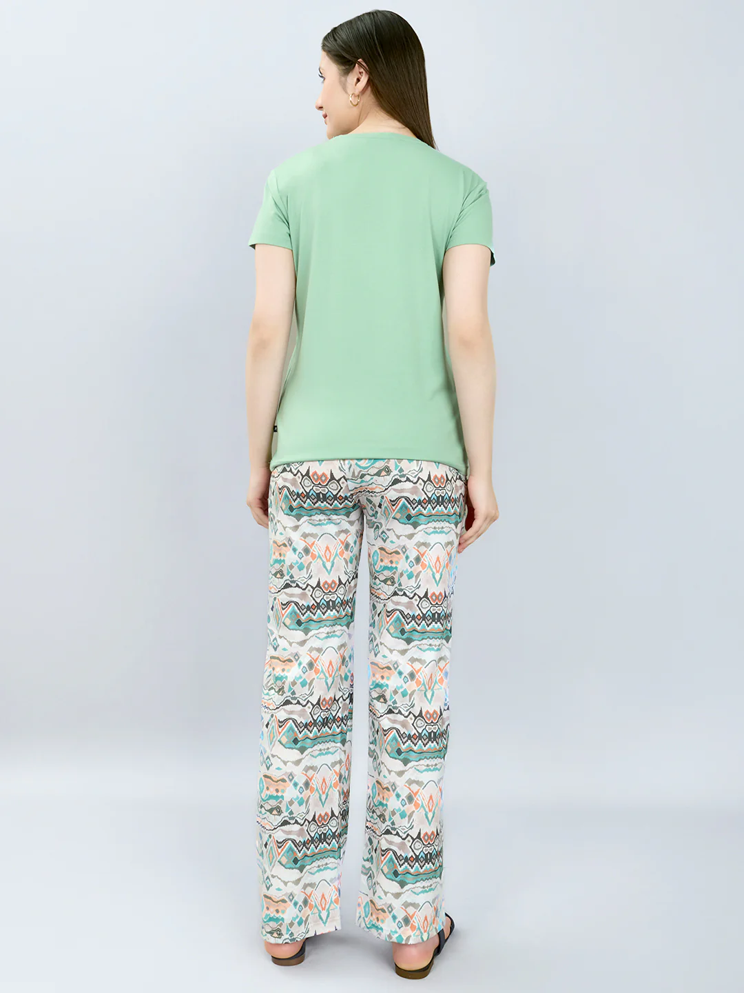 Women Green Printed Round Neck Half Sleeve Lower Set - Image 5