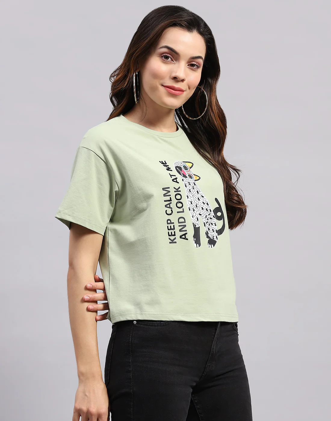 Women Green Printed Round Neck Half Sleeve Top - Image 4