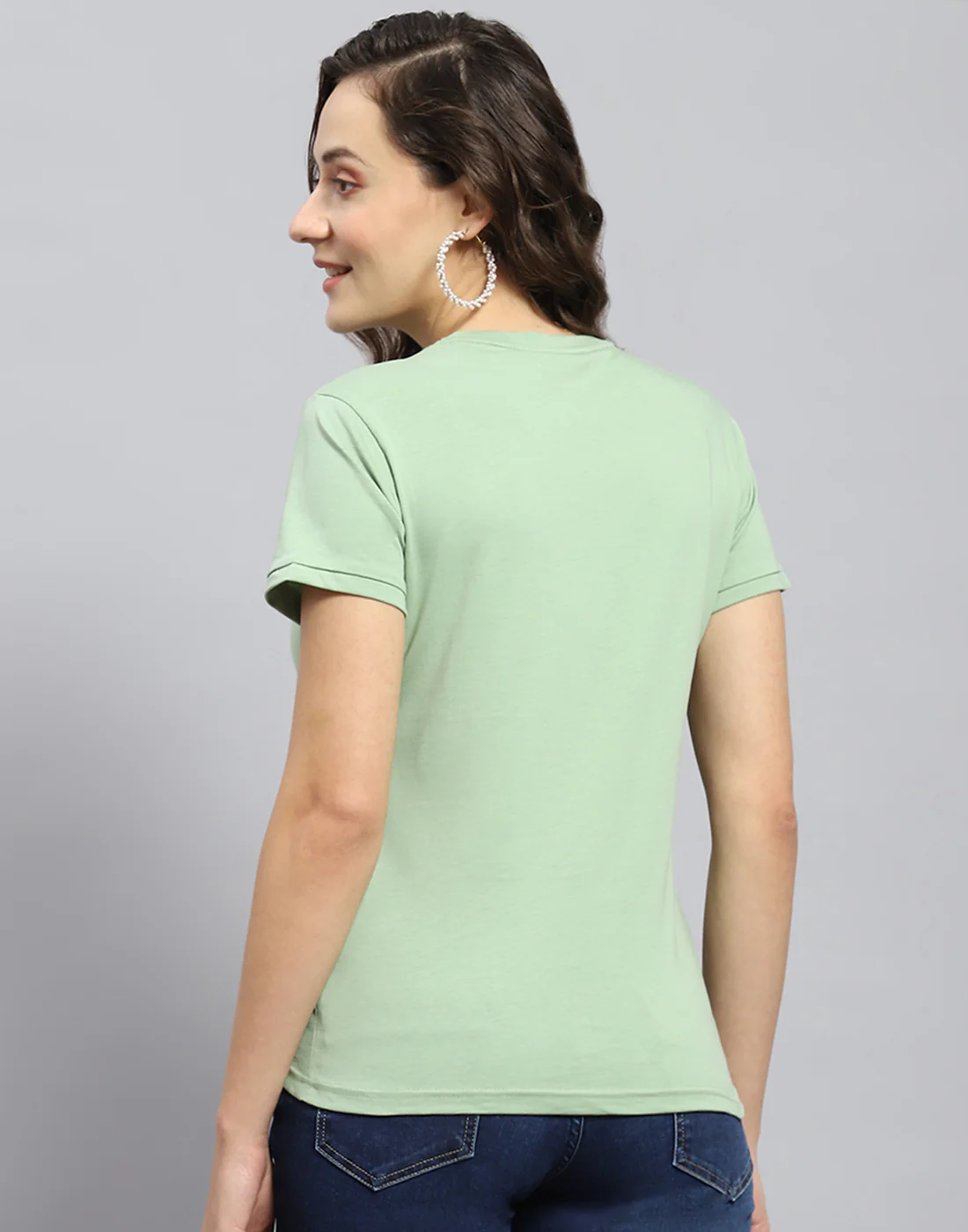 Women Green Printed Round Neck Half Sleeve Top - Image 5