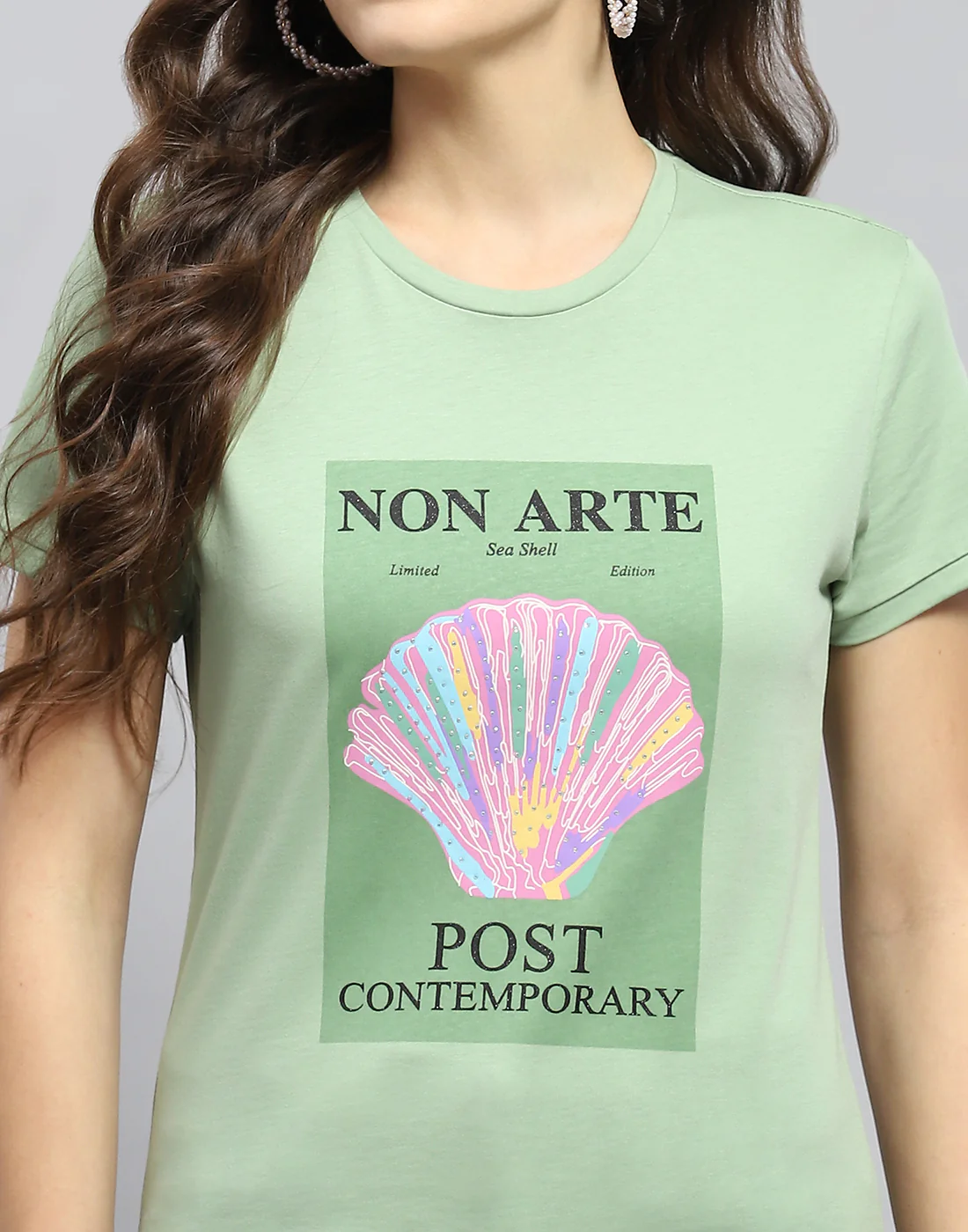 Women Green Printed Round Neck Half Sleeve Top - Image 6