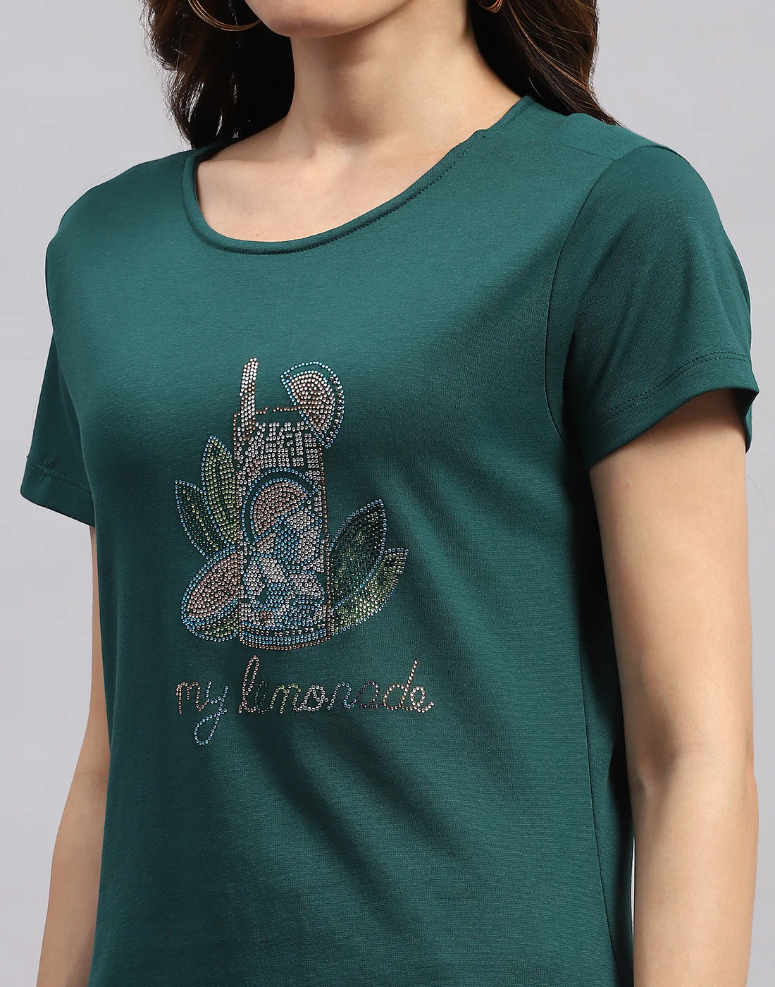Women Green Printed Round Neck Half Sleeve Top - Image 8