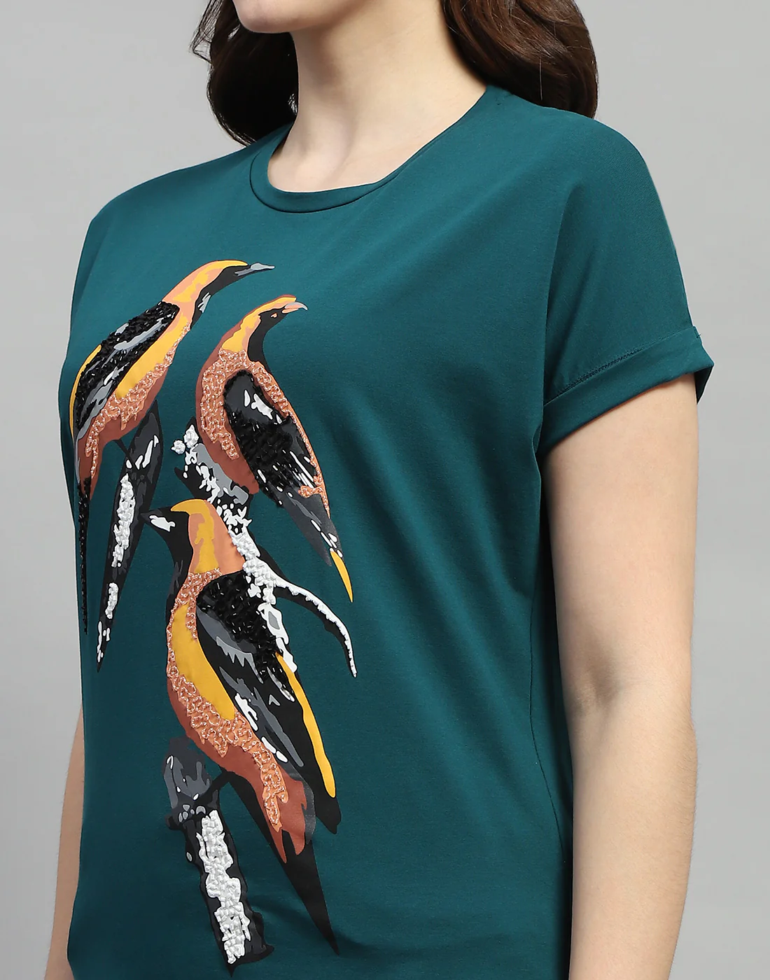 Women Green Printed Round Neck Half Sleeve Top - Image 6